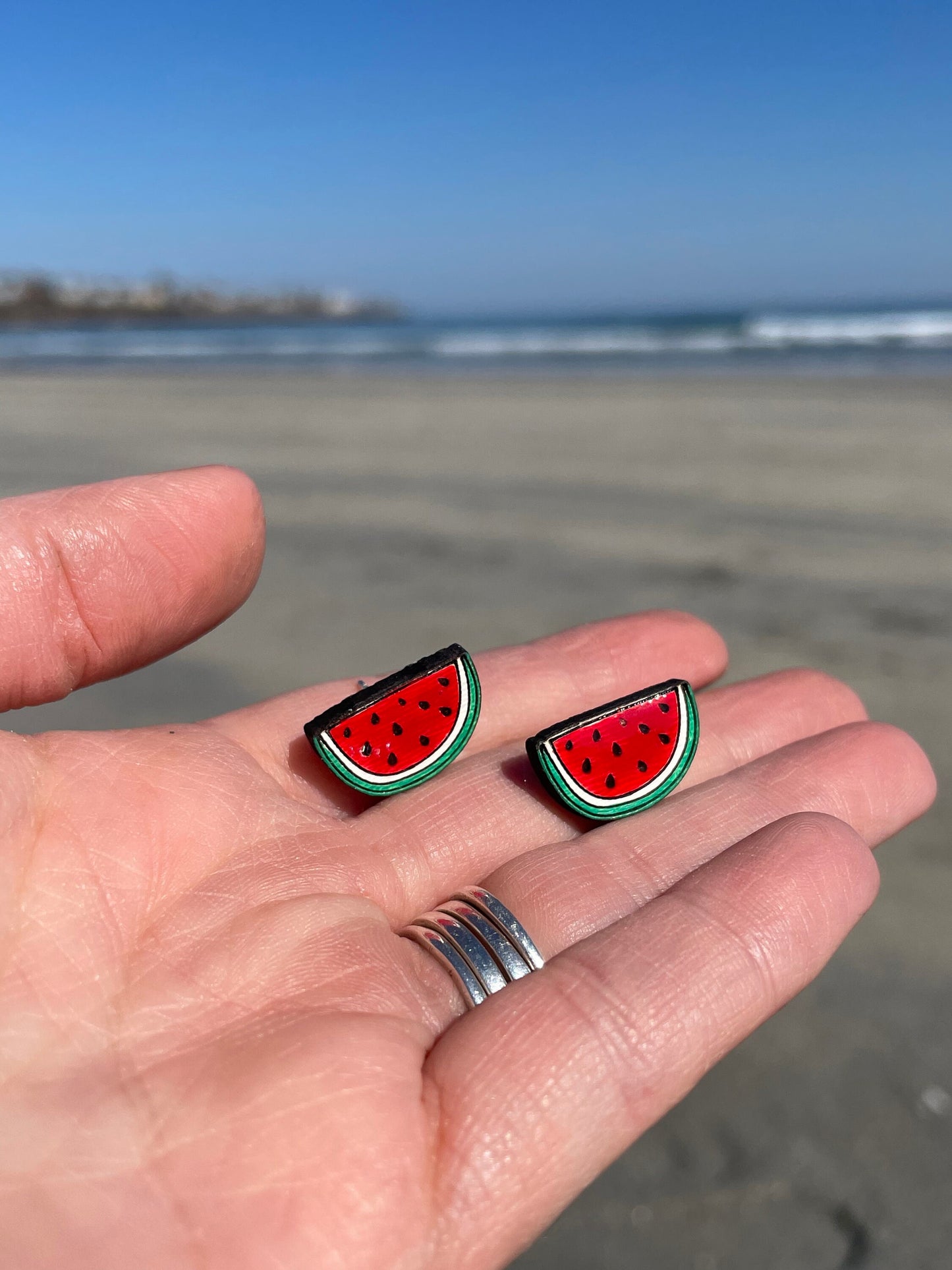 Fruit stud earrings, summer earrings, fun earrings, stud earrings, wood earrings, jewelry, lemon jewelry, watermelon jewelry