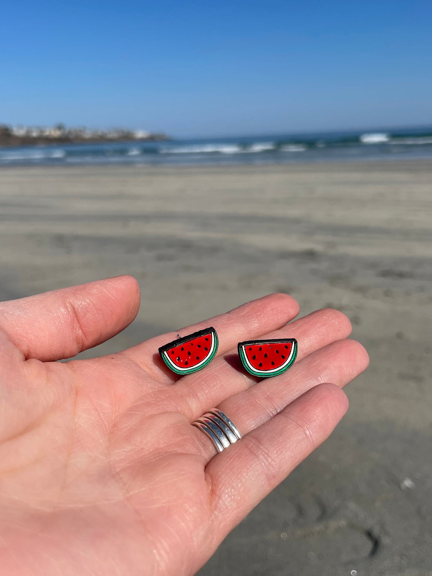 Fruit stud earrings, summer earrings, fun earrings, stud earrings, wood earrings, jewelry, lemon jewelry, watermelon jewelry