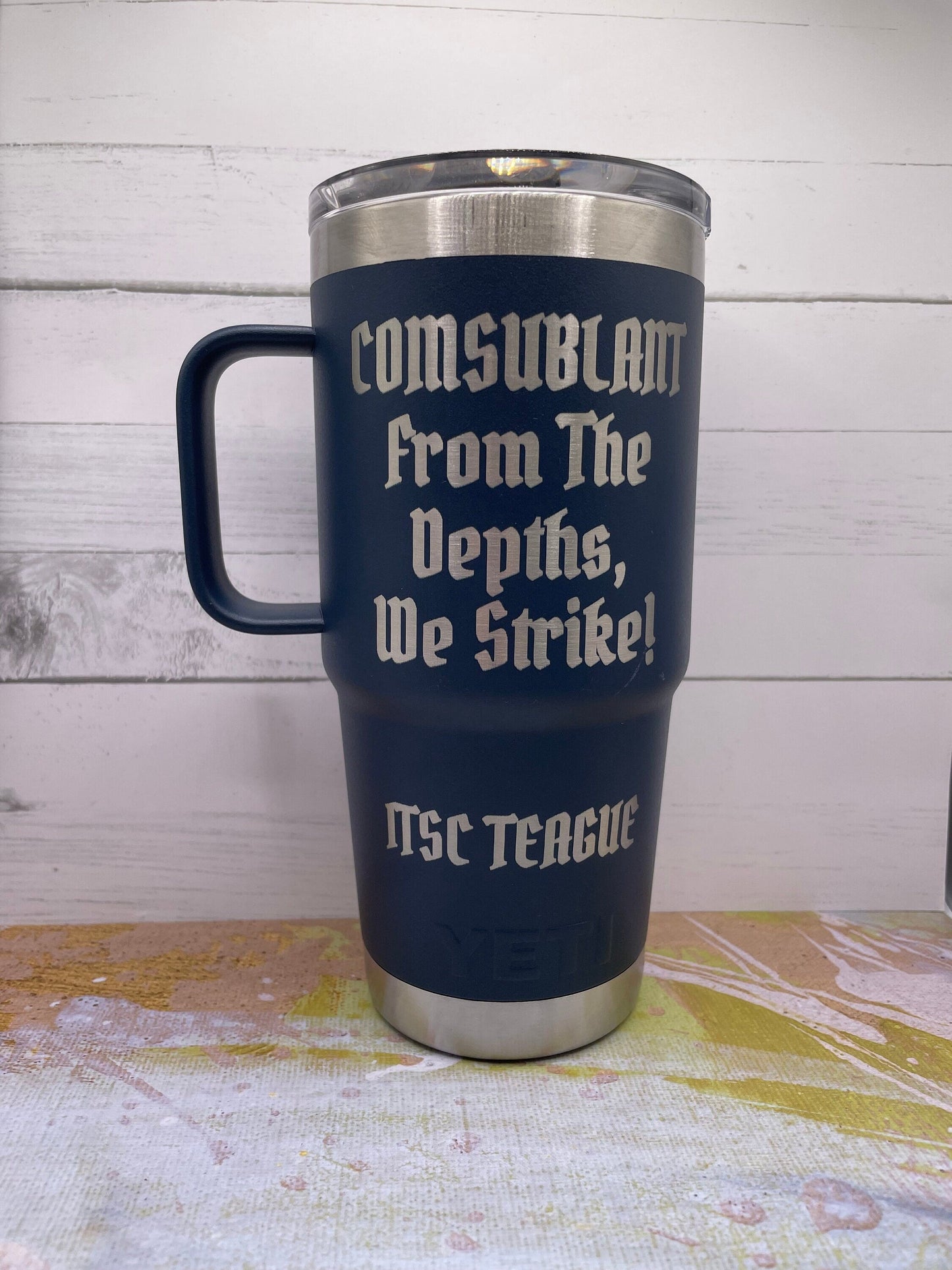 20 oz engraved tumbler, engraved yeti, yeti tumbler, engraved yeti cup, travel mug, navy Chief, submarine dolphins