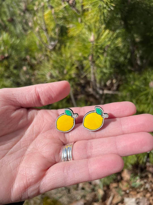 Fruit stud earrings, summer earrings, fun earrings, stud earrings, wood earrings, jewelry, lemon jewelry, watermelon jewelry