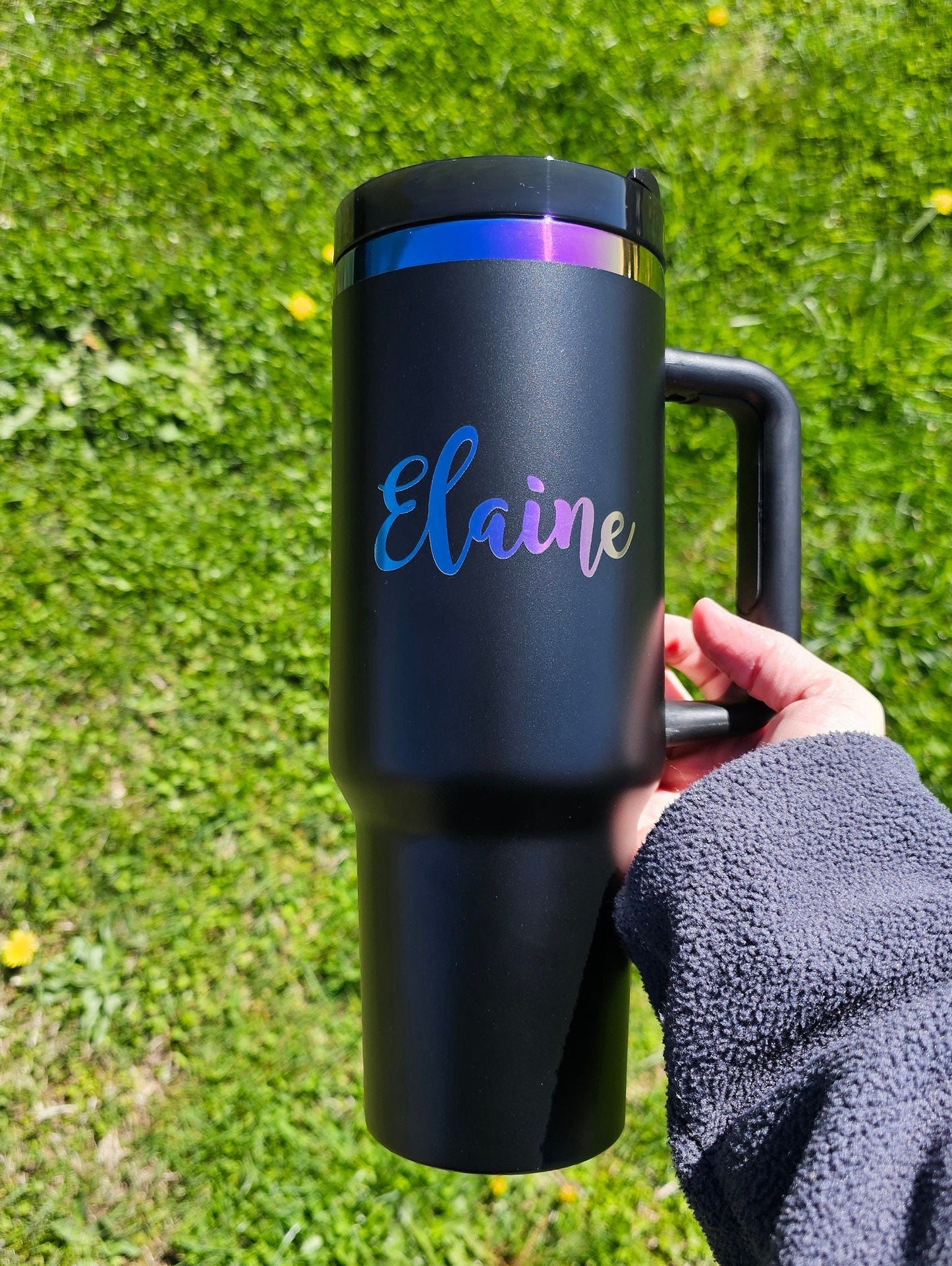 40 oz Rainbow Tumbler, custom tumbler, chrome tumbler, engraved tumbler, gift for mom, gift for her, custom cup