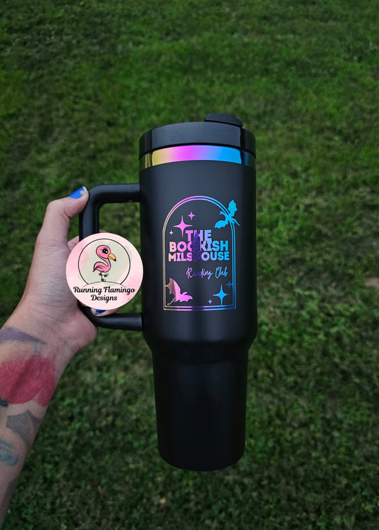 The Bookish MilSpouse tumbler, bookish tumbler, rainbow chrome tumbler, engraved tumbler, 40oz rainbow tumbler